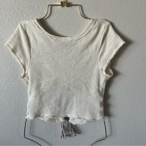 Free People Hot Mesh Tie Cutout Crop Top Tee - Picture 7 of 7